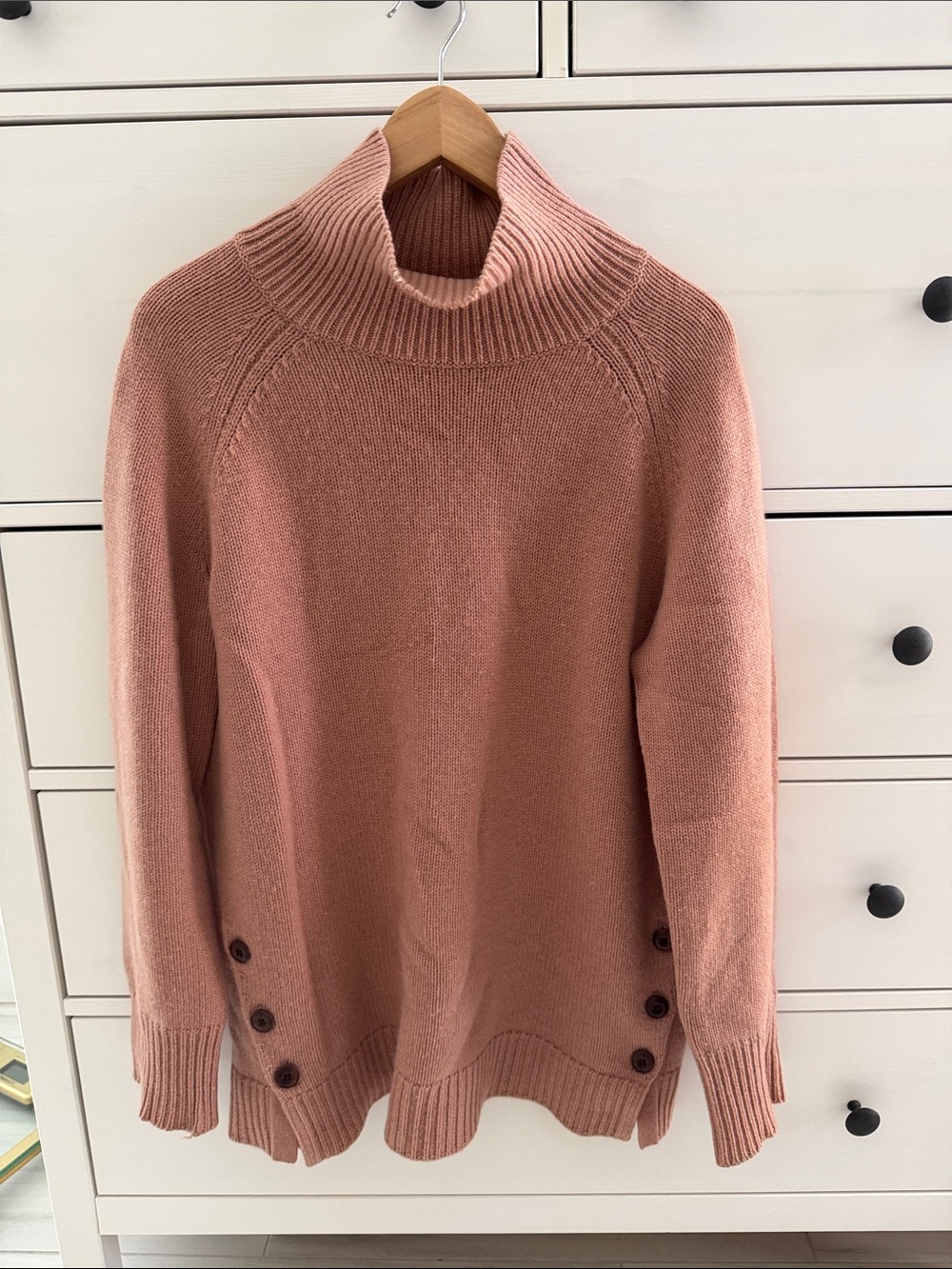Cashmere Mock Neck Button-Hem Long Sleeved Sweater Garnet Hill Size L